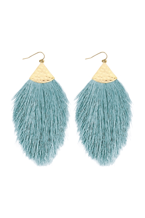 S24-5-2-HDE2232SBL BLUE TASSEL WITH HAMMERED METAL HOOK DROP EARRINGS/6PAIRS