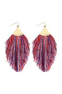 S24-5-2-HDE2232USA USA TASSEL WITH HAMMERED METAL HOOK DROP EARRINGS/6PAIRS