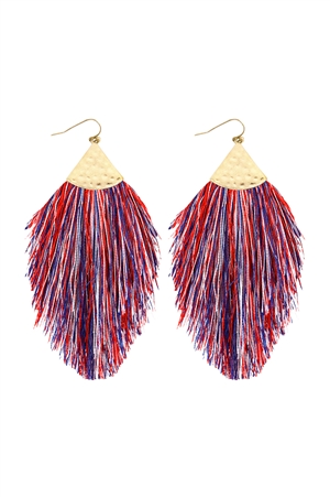 S24-5-2-HDE2232USA USA TASSEL WITH HAMMERED METAL HOOK DROP EARRINGS/6PAIRS