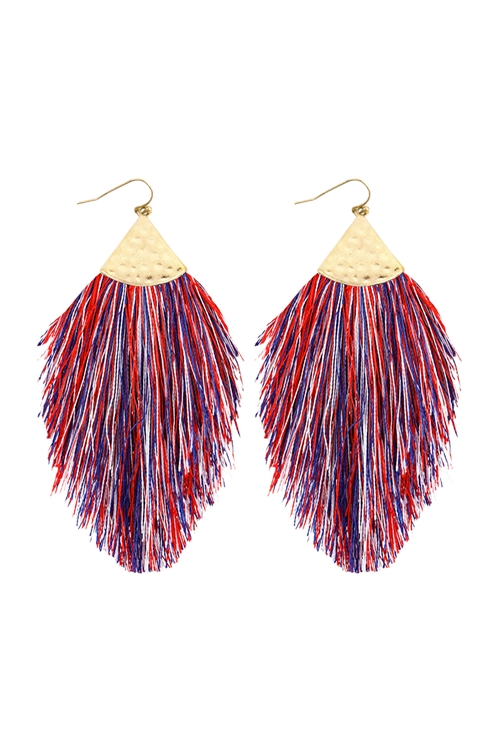 S24-5-2-HDE2232USA USA TASSEL WITH HAMMERED METAL HOOK DROP EARRINGS/6PAIRS