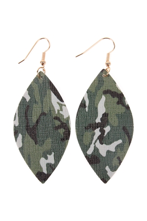 A2-3-2-HDE2234-1 CAMOUFLAGE MARQUISE LEATHER EARRING/1PAIR