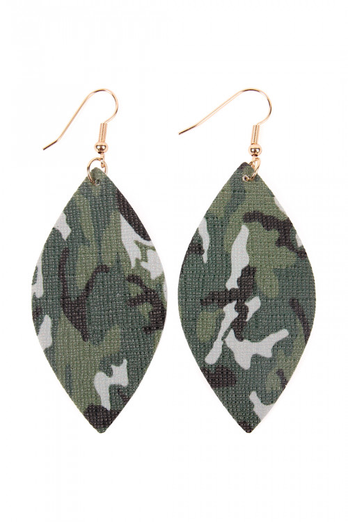 A2-3-2-HDE2234 CAMOUFLAGE MARQUISE LEATHER EARRING/6PAIRS