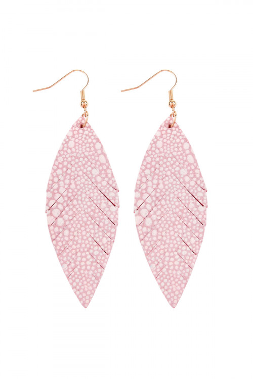 S5-5-3-HDE2270PK PINK FRINGED MARQUISE SPOTTED LEATHER EARRINGS/6PAIRS