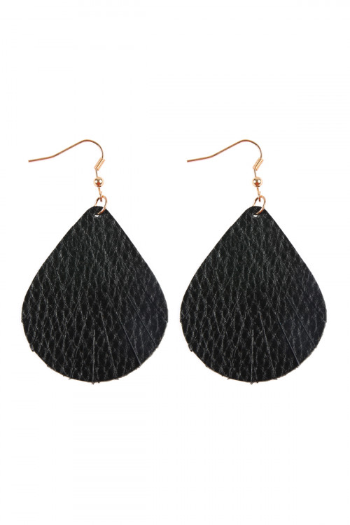 S7-4-1-HDE2271BK BLACK FRINGED PEAR SHAPE LEATHER EARRINGS/6PAIRS  (NOW $1.25 ONLY!)