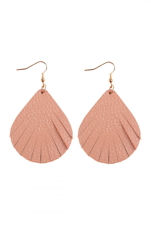 S7-4-1-HDE2271DPK DUSTY PINK FRINGED PEAR SHAPE LEATHER EARRINGS/6PAIRS  (NOW $1.25 ONLY!)