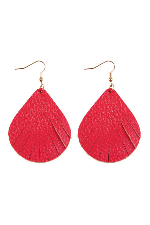 S21-9-2-HDE2271HPK HOT PINK FRINGED PEAR SHAPE LEATHER EARRINGS/6PAIRS  (NOW $1.25 ONLY!)