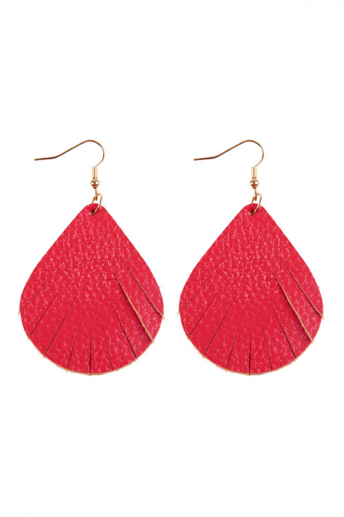 S21-9-2-HDE2271HPK HOT PINK FRINGED PEAR SHAPE LEATHER EARRINGS/6PAIRS  (NOW $1.25 ONLY!)