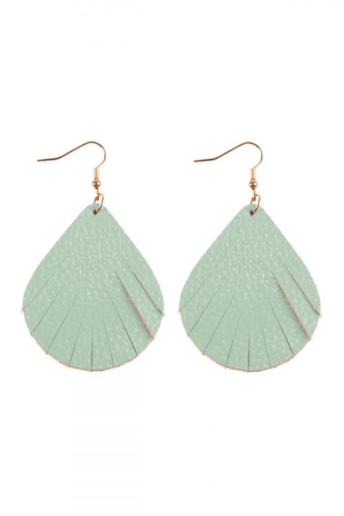 S21-9-2-HDE2271MN MINT FRINGED PEAR SHAPE LEATHER EARRINGS/6PAIRS  (NOW $1.25 ONLY!)