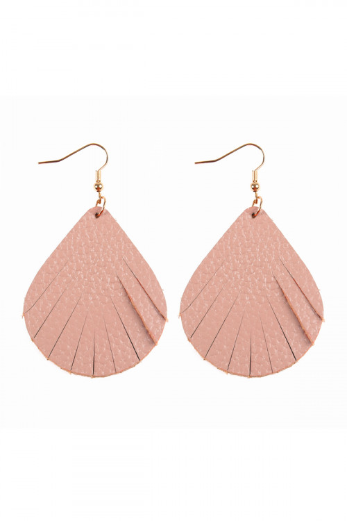 S21-9-2-HDE2271NU NUDE FRINGED PEAR SHAPE LEATHER EARRINGS/6PAIRS  (NOW $1.25 ONLY!)