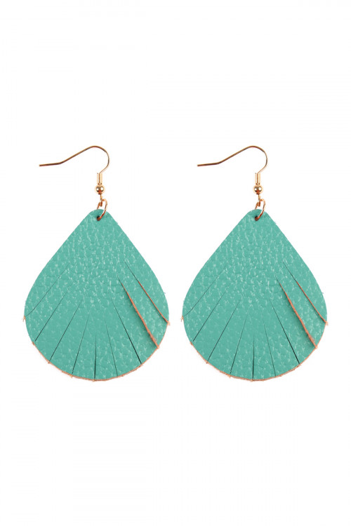 S21-9-3-HDE2271TQ TURQUOISE FRINGED PEAR SHAPE LEATHER EARRINGS/6PAIRS  (NOW $1.25 ONLY!)