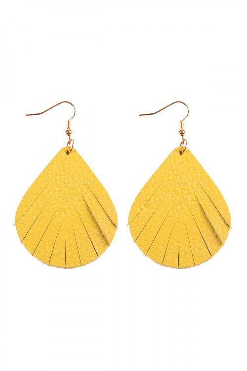 S21-9-3-HDE2271YW YELLOW FRINGED PEAR SHAPE LEATHER EARRINGS/6PAIRS  (NOW $1.25 ONLY!)