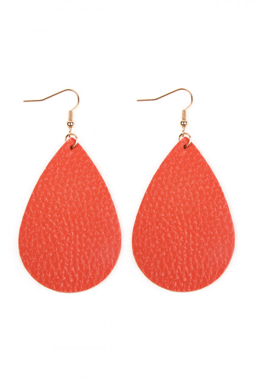 S25-7-3-HDE2272CO CORAL TEARDROP LEATHER EARRINGS/6PAIRS