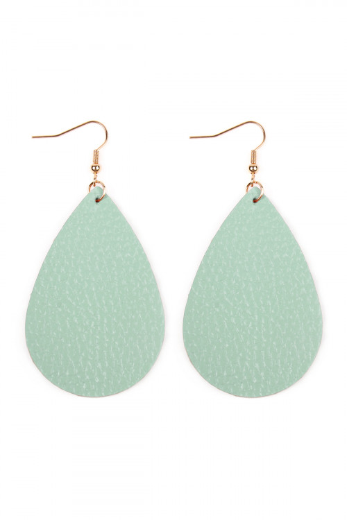 S25-7-3-HDE2272MN MINT TEARDROP LEATHER EARRINGS/6PAIRS