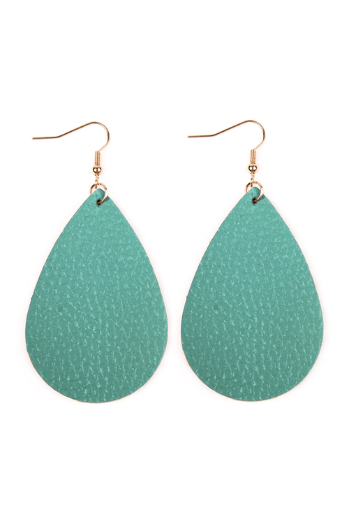 S25-4-5-HDE2272TQ-1 TURQUOISE TEARDROP LEATHER EARRINGS/1PAIR