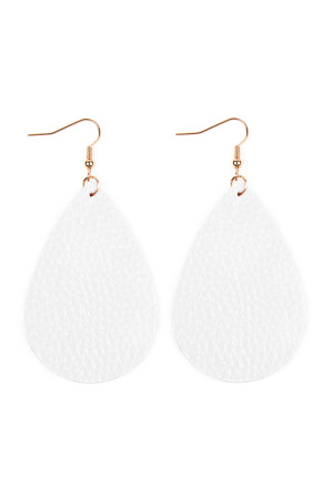 S21-8-3-HDE2272WT WHITE TEARDROP LEATHER EARRINGS/6PAIRS