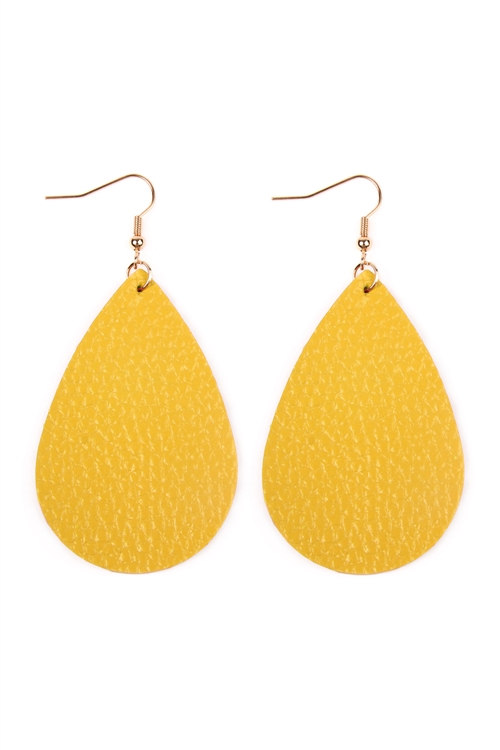 S21-8-3-HDE2272YW-1 YELLOW TEARDROP LEATHER EARRINGS/1PAIR