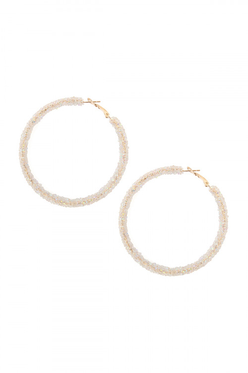 S25-4-4-HDE2304AB CLEAR WHITE RHINESTONE COATED HOOP EARRINGS/6PAIRS