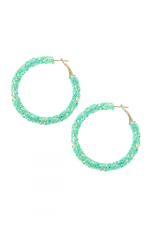 A1-2-3-HDE2307MN MINT SEQUIN COATED HOOP EARRINGS/6PAIRS ***WARNING: California Proposition 65***