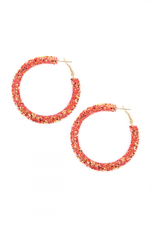 S4-6-4-HDE2307RD RED SEQUIN COATED HOOP EARRINGS/6PAIRS  ***WARNING: California Proposition 65***