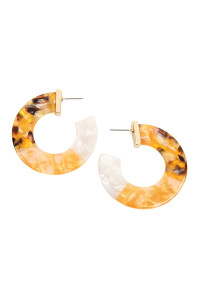 S6-5-3-HDE2311YW YELLOW MULTI-TONE MARBLE ACETATE POST HOOP EARRINGS/6PCS