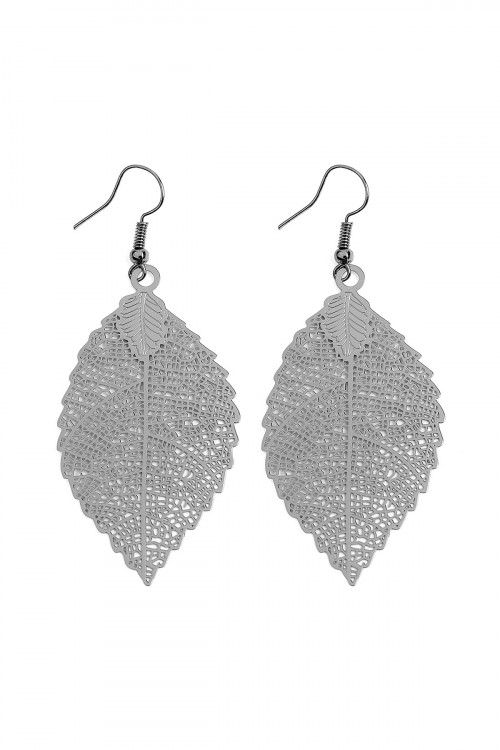 S4-4-1-HDE2317H HEMATITE FILIGREE LEAF HOOK EARRINGS/6PCS