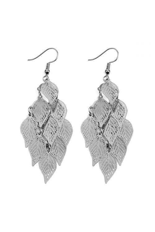 S6-5-4-HDE2318H HEMATITE DANGLING FILIGREE LEAF EARRINGS/6PCS