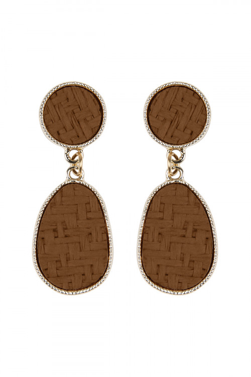 SA3-2-4-HDE2338BR BROWN WEAVED STRAW DANGLE DROP EARRINGS/6PAIRS