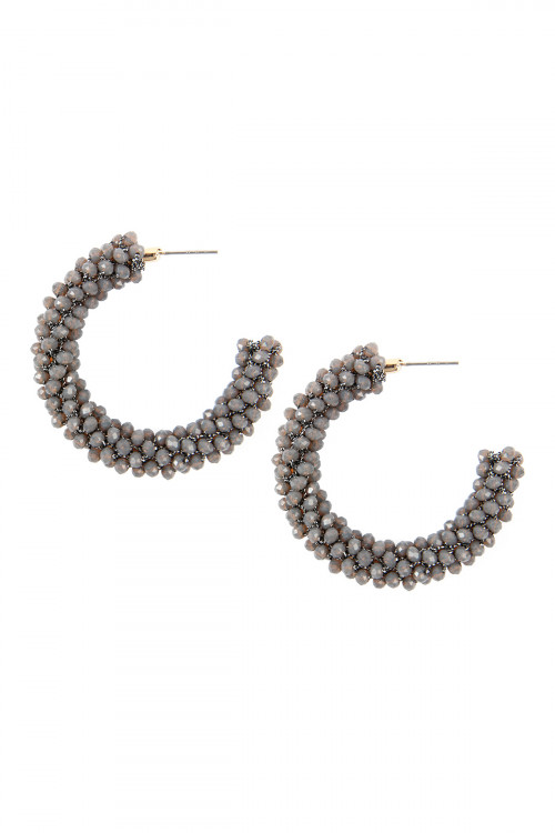 SA3-3-2-HDE2339GY GRAY GLASS BEADS POST HOOP EARRINGS/6PAIRS