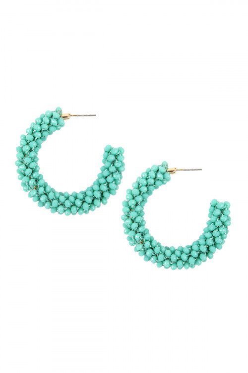 SA3-3-2-HDE2339TQ TURQUOISE GLASS BEADS POST HOOP EARRINGS/6PAIRS