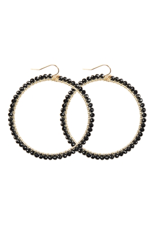 A2-4-5-HDE2341BK BLACK WIRE HOOP WITH GLASS BEADS HOOK EARRINGS/6PAIRS