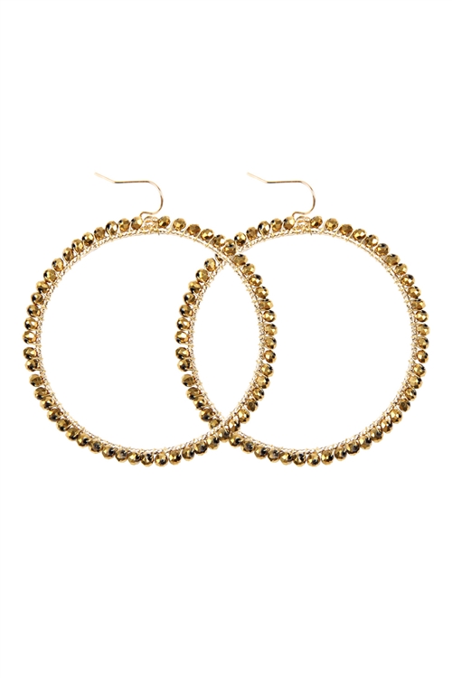 S23-5-2-HDE2341G GOLD WIRE HOOP WITH GLASS BEADS HOOK EARRINGS/6PAIRS