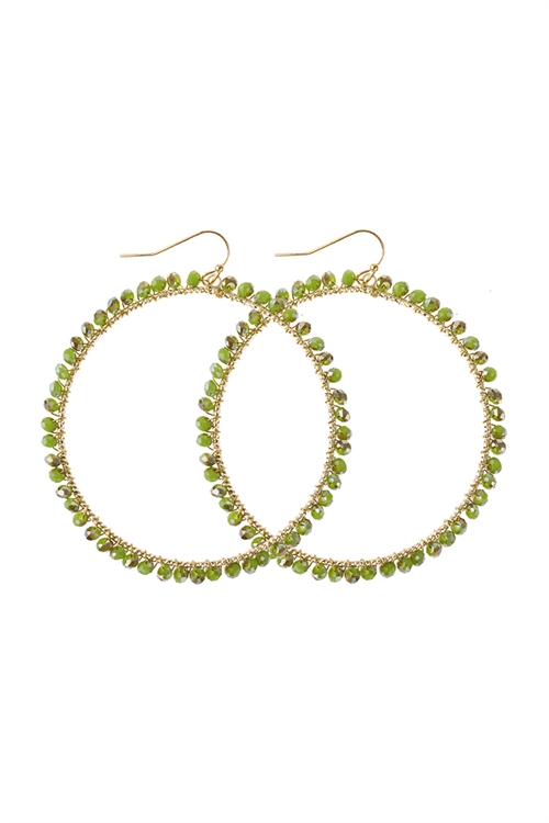 A2-4-5-HDE2341GR GREEN WIRE HOOP WITH GLASS BEADS HOOK EARRINGS/6PAIRS