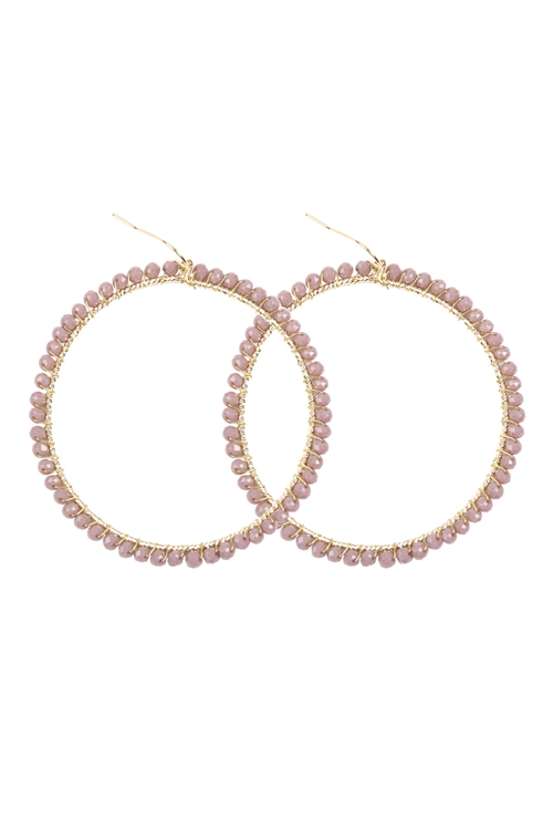 S23-5-2-HDE2341LV LAVENDER WIRE HOOP WITH GLASS BEADS HOOK EARRINGS/6PAIRS