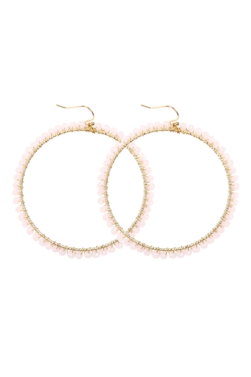 A2-4-5-HDE2341PK PINK WIRE HOOP WITH GLASS BEADS HOOK EARRINGS/6PAIRS