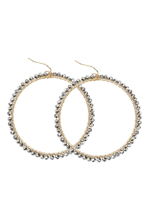 A2-4-5-HDE2341S SILVER WIRE HOOP WITH GLASS BEADS HOOK EARRINGS/6PAIRS