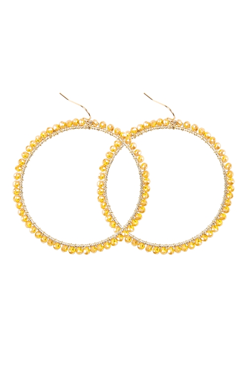 A2-4-5-HDE2341YW YELLOW WIRE HOOP WITH GLASS BEADS HOOK EARRINGS/6PAIRS