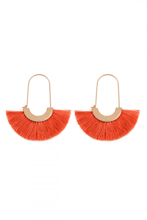 SA4-3-4-HDE2434CO CORAL ARC BASE WITH TASSEL HOOP EARRINGS/6PAIRS