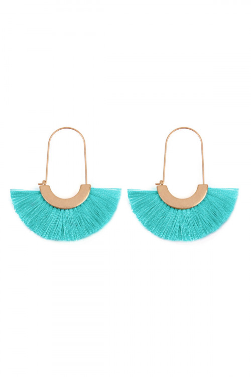 A2-1-3-HDE2434TQ TURQUOISE ARC BASE WITH TASSEL HOOP EARRINGS/6PAIRS