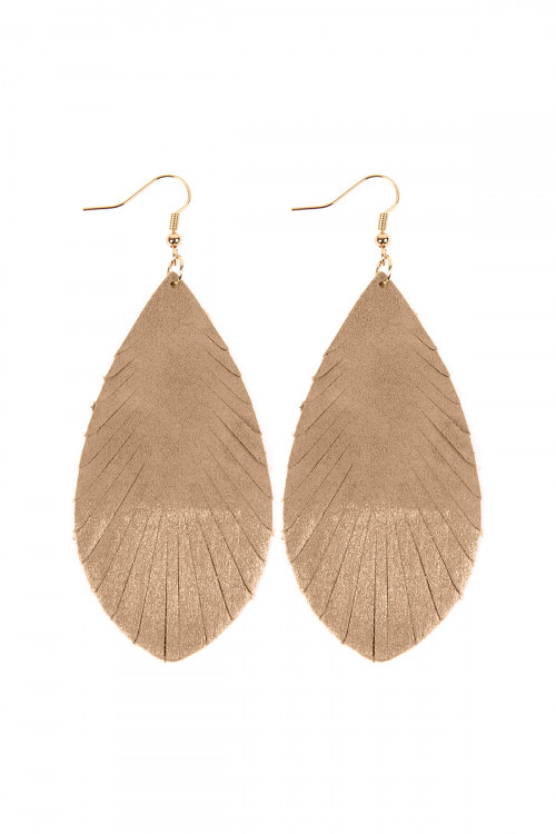 SA3-2-4-HDE2442LBR LIGHT BROWN GRUNGE TONE FRINGED DROP LEATHER EARRINGS/6PAIRS
