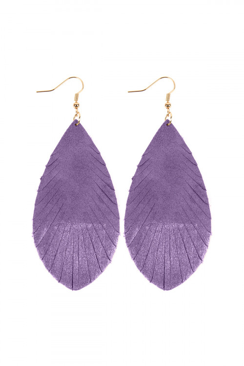 SA3-2-4-HDE2442LV LAVENDER GRUNGE TONE FRINGED DROP LEATHER EARRINGS/6PAIRS