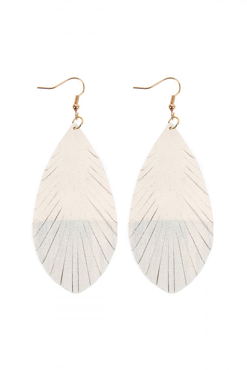 SA3-2-4-HDE2442NA NATURAL GRUNGE TONE FRINGED DROP LEATHER EARRINGS/6PAIRS