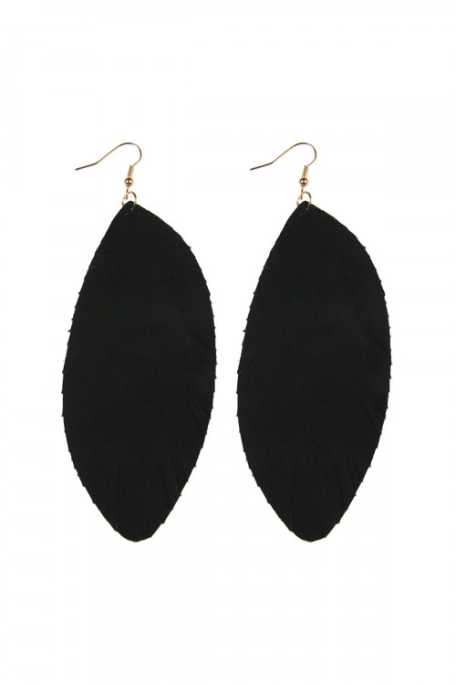 SA4-1-4-HDE2443BK BLACK OVERSIZED FRINGED LEATHER HOOK EARRINGS/6PAIRS