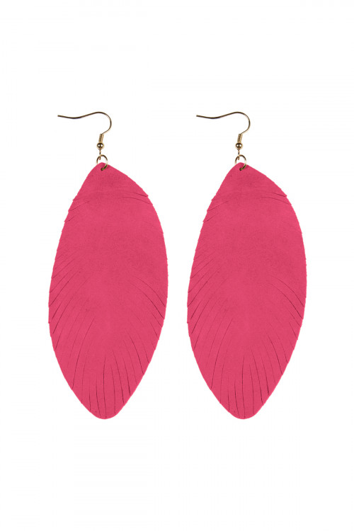 S4-5-3-HDE2443HPK HOT PINK OVERSIZED FRINGED LEATHER HOOK EARRINGS/6PAIRS