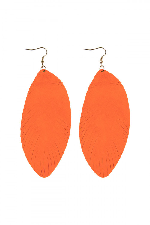 S5-6-4-HDE2443OR ORANGE OVERSIZED FRINGED LEATHER HOOK EARRINGS/6PAIRS