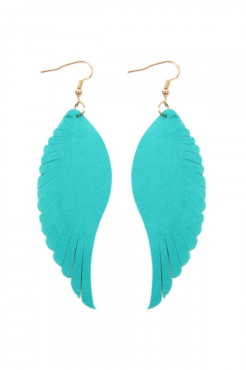 A1-2-2-HDE2444TQ TURQUOISE WINGS SHAPE LEATHER HOOK EARRINGS/6PCS