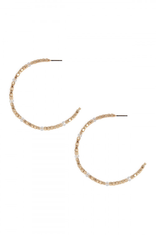 SA4-3-3-HDE2455G GOLD POST WIRE HOOP WITH BRASS BEADS AND GLASS BEADS SPACER EARRINGS/6PAIRS