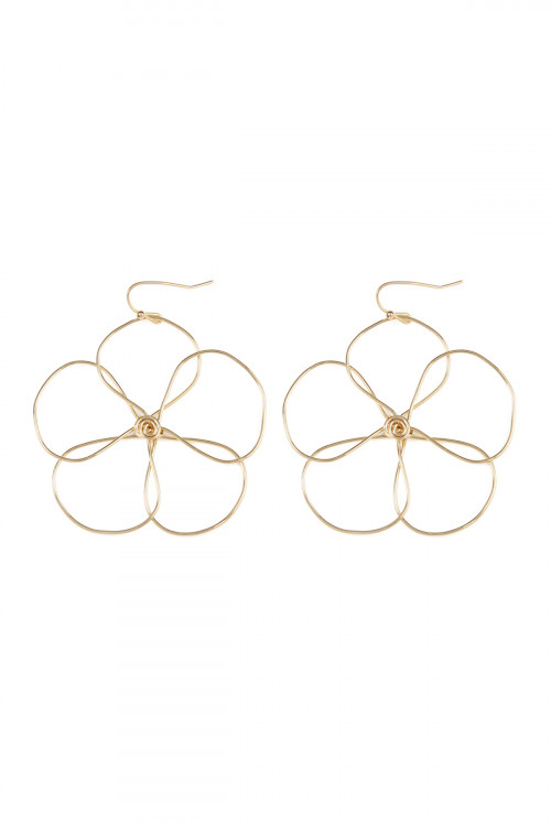 S22-3-4-HDE2456G GOLD WIRE FLOWER HOOK EARRINGS/6PAIRS