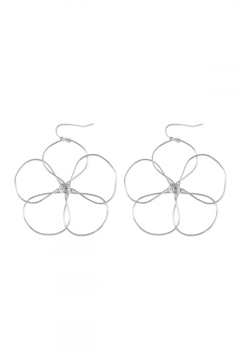 S4-6-2-HDE2456R SILVER WIRE FLOWER HOOK EARRINGS/6PAIRS