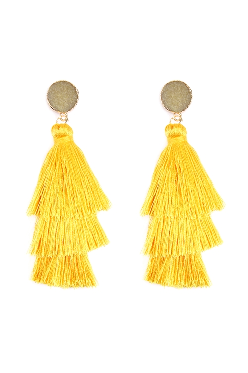 S4-4-3-HDE2483YW - NATURAL DRUZY POST TASSEL DROP EARRINGS - YELLOW/6PCS