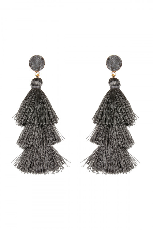 A2-3-2-HDE2484GY GRAY DRUZY POST TASSEL DROP EARRINGS/6PAIRS (NOW $1.25 ONLY!)